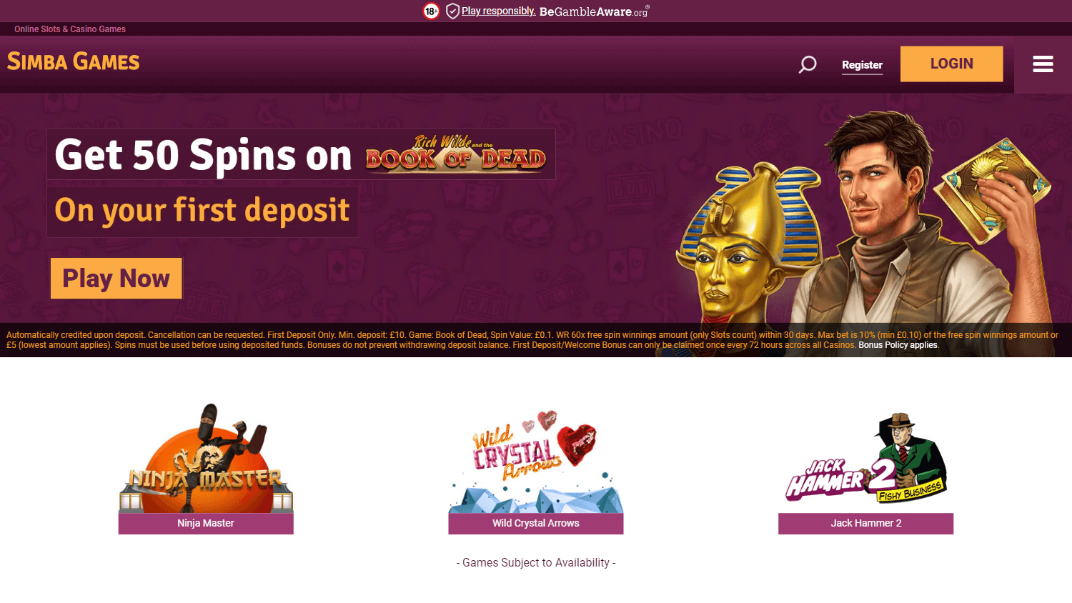 Simba Games Casino Desktop screenshot
