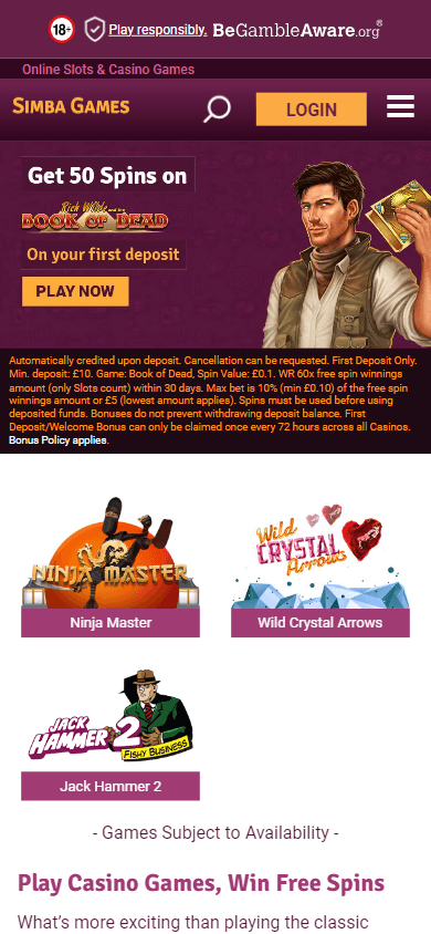 Simba Games Casino Mobile screenshot
